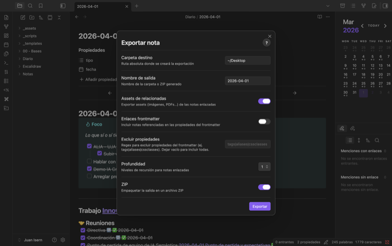 Obsidian Note Bundler – Portable note export plugin